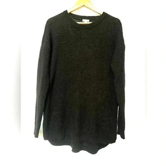2/$12 Riahi Fashion Sweater Size Large Black Waffle Knit Lightweight Summer Goth - Picture 1 of 8
